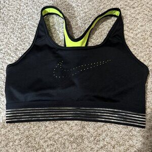 Nike Dri-Fit Women's Sports Bra Black Neon Yellow Racerback Medium Support Size